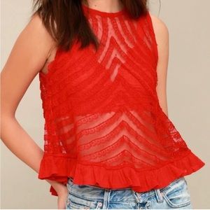 FREE PEOPLE She's a Doll Sheer Red Lace Crop Top